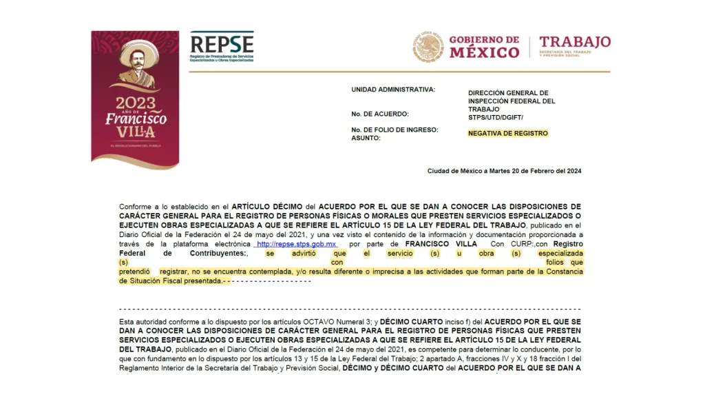 Negativa de Registro REPSE PF Error Frecuente