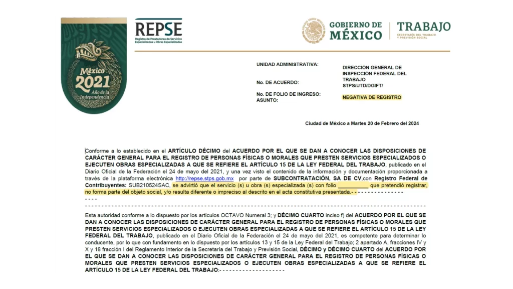 Negativa de Registro REPSE PM Error Frecuente